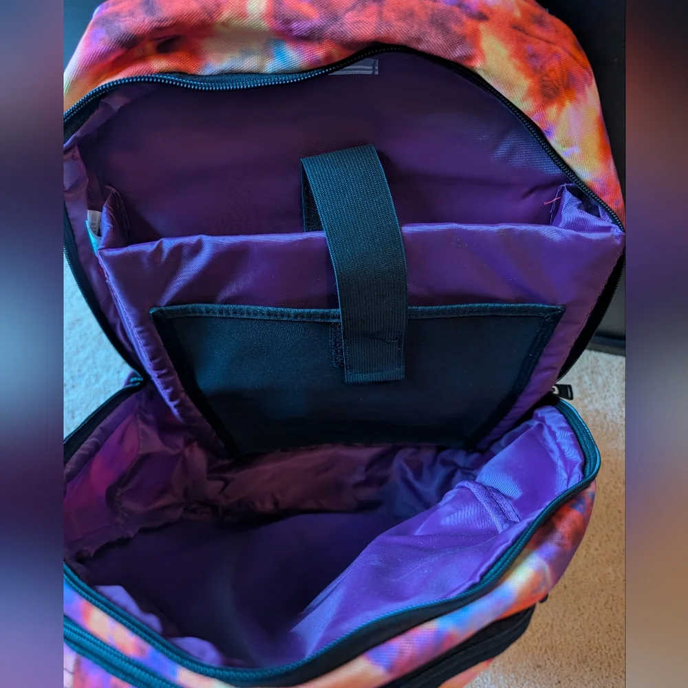 🎒 Roxy Shadow Swell Printed Vibrant Tie-Dye Backpack NWOT - Picture 6 of 12